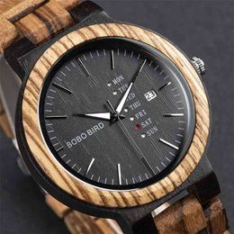 BOBO BIRD Wood Watches for Men erkek kol saati Week Display Date High Quality Quartz Male Watches Drop 210804