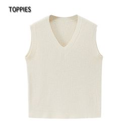 Beige Sweater Vest Woman Knitted Tops V-neck Female Waistcoat Soft Warm Sleeveless Jackets 210421