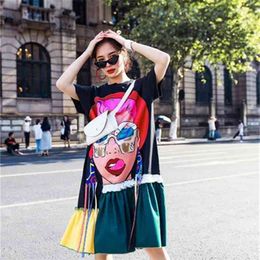 new fashion Spring and Summer Big Size Streetwear Cotton Dress Self Portrait Dress Cartoon Knee-Length 210331