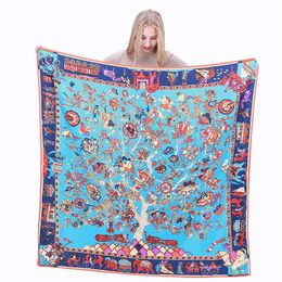 LESIDA Pure Silk Scarf Women Large Shawls Stoles Tree Print Square Scarves Echarpes Foulards Femme Wrap Bandanas 130*130CM 1303 Q0828