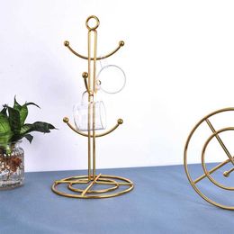 Coffee Cup Holder Golden Mug Dining Table Kitchen Storage Rack Tree Hanging Drain Godgets 210705