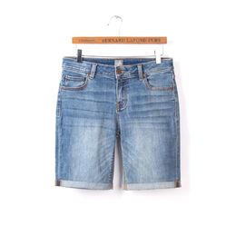 Summer women fashion straight style water wash hem rolled up thin denim shorts female trendy plus size jean casual bottom 210611