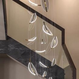 Villa living room dining rooms large pendant lamp spiral staircase sales department Acrylic leaf engineering lamps customization