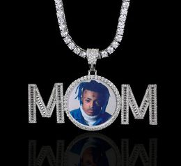 Men Women Custom Name Baguette Letters Photo Round Medallions Pendant gifts Zircon Necklace Hiphop Jewelry