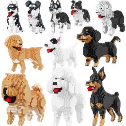 Micro Blocks Mini Animals Classic Pet Shepherd Dogs Model Building Kits Creator Bricks Kids Toys Children Set Cartoon Retriever Q0723