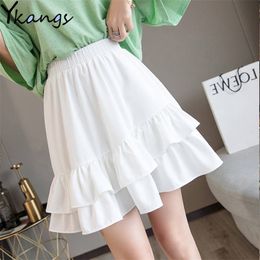Summer Mini Chiffon Skirts Women High-Waisted Harajuku Pleated Skirt Japanese Style Vintage Short Pure Ruffle 210421