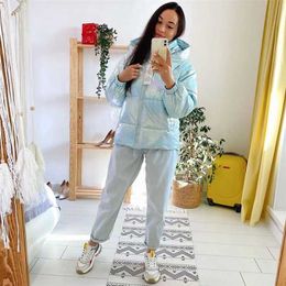 Bright-faced Down Cotton Clothing Women's Short Winter Hooded Colourful Loose 211216