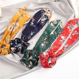 INS 5 Colours Vintage Scrunchies Bow Women Accessories Hair Bands Ties Scrunchie Ponytail Holder Rubber Rope Decoration Big Long Bows ZWL769