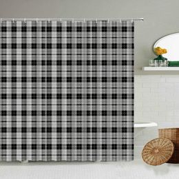 Shower Curtains Coloured Geometric Lattice Striped Curtain Black Grey Blue Yellow Bathroom Waterproof Polyester Home Decoration