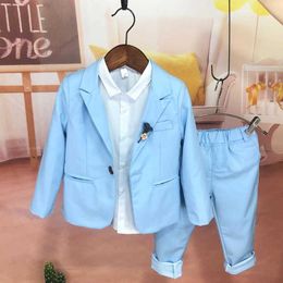 2021 New Fashion Kids Pink Wedding Blazer Suit Brand Flower Boys Formal Tuxedos School Suit Child Spring Blue Clothing Sets,B122 X0802