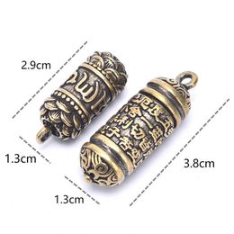 Keychains Brass Buddha GuanYin Sutra Cylinder Pendant Keychain Hanging Necklace Jewelry Pill Box Medicine Case Container Bottle G1019