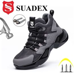 Suadex İş Güvenliği Ayakkabı Erkekler Ile Çelik Burnu Kapağı Casual Erkek Çizmeler Yasaksız Delinme Dayanıklı Sneakers 211217