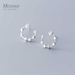 100% 925 Sterling Silver Exquisite Round Stars Stud Earrings for Women Rose Gold Color Fashion Jewelry 210707