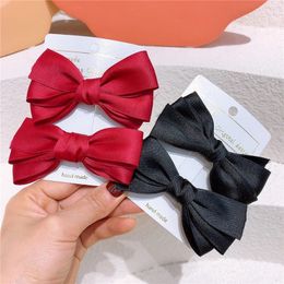 1 Pair New Sweet Girl Princess Simple Beautiful Ribbon Duckbill Clip Hair Accessories Korean Fashion Children's Bow Hairpins