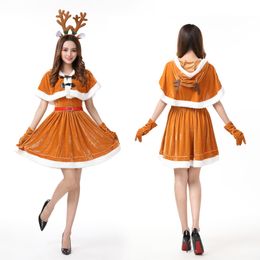 Mascot doll costume Woman Festival Christmas Elk Deer New Year Brown Dress Girls Halloween Costume Princess Party Role Play Make Up Outfit