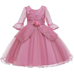 Girls Dress Children Long Sleeve Lace Girls Wedding Birthday Party Dress Kids Dresses For Girls Clothes 3 4 5 6 7 8 9 10 12 Year 210317