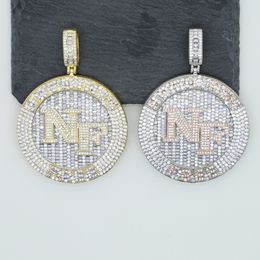 Iced out hip hop letter Nothing's Free NF pendant Necklacs with Full white Cubic zircon paved gold rose color punk styles Women Men punk jewelry Wholesale