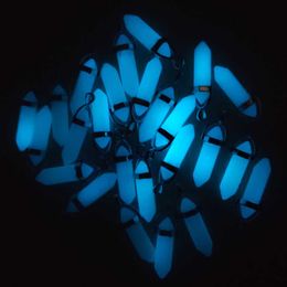 Fashion blue luminous Charms Hexagonal Prism Point Glow Light pendants for Necklace jewelry making