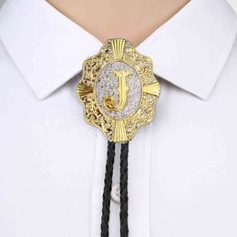 Letter ABCDEFG-Z bolo tie for man Indian cowboy western cowgirl leather rope zinc alloy necktie