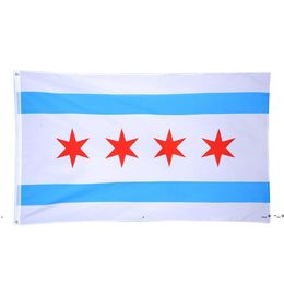 newWholesale Factory Price 3 x 5 Ft 90*150 cm Print Polyester us usa state chicago chicagoans flag EWD5669