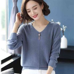 Women Sweater Thin Knitted V-neck Fashion Jumpers Solid Colour Beaded Fringed Long Sleeve Pullovers Sweaters Female Spring 210427