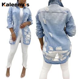 Punk Denim Coat Women Loose 2021 Boyfriend Spring Autumn Jeans Ripped Hole Casacos Slim Jacket Sexy Streetwear Plus Size Women's Jackets