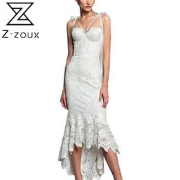 Women Dress Asymmetry White Lace Dresses Plus Size Sleeveless Long Mermaid 210524