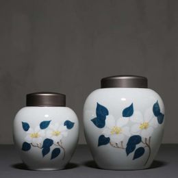 Hand Painted Camellia Sealed Caddy Ceramic Jar Kung Fu Storage Container Chinese Tea Caddies Box Organiser Food Canister