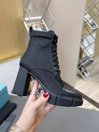 2021 Designer Brushed leather and nylon laced booties Women Ankle Boots Leather Biker Boots Australia Booties Winter boots size EU 35-41 9.5cm