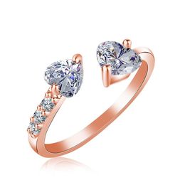 Adjustable Ring For Women Double Heart Zircon 4 Color Open Finger Rings Proposal Wedding Gift Fashion Jewelry