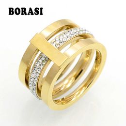 Wholesale New Three Layers Zircon Stainless Steel Titanium Ring For Men Women CZ Crystal Ring Band Jewellery Custom Accessories X0715