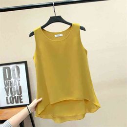 Arrival Summer Women Loose Sleeveless Shirts Plus Size Double-deck Chiffon Blouse Femme O-neck Casual Tops 10 colour S758 210512