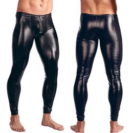 Mens Black Faux Patent Leather Pants Stage Skinny Performance Stretch Leggings Men Sexy Bodywear Trousers 210715