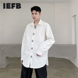 IEFB Personalised Handmade Metal Ring Single Breasted Long Sleeve Spring White Shirt Loose Silhouette Big Size Tops 9Y5563 210524