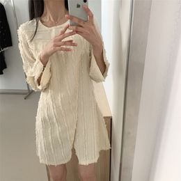 Autumn Women's Dresses with Fringe Short Early Loose Solid Color Three-quarter Sleeve Dress GX263 210507