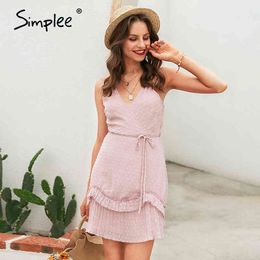 Sexy v-neck female tops Spaghetti strap ruffled women dress Bohemian streetwear floral print ladies summer dresses 210414