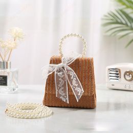 Children's Mini Handbag Totes 2021 Summer Straw Crossbody Bags for Kids Small Lace Coin Pouch Baby Girls Rattan Purse