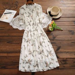 Sweet Summer Women Floral Print Long Chiffon Dress Female Short Sleeve Korean Fashion Pleated Vestidos 8775 50 210417