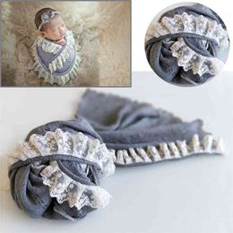 born Baby Wraps Stretchy Lacy Infant Po Wrap Swaddle Lacework Soft Elastic Knitted Swaddling Clothes 50*160cm 210823