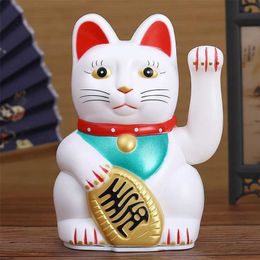 Chinese Feng Shui Beckoning Cat Wealth White Waving Fortune/ Lucky 6"H Gold Silver Gift for Good Luck Kitty Decor 211021