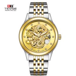 Tevise svizzera automatica, orologi wisconsinmechanical orologi da polso Dragon Men Business Steel Band Watch Luminious