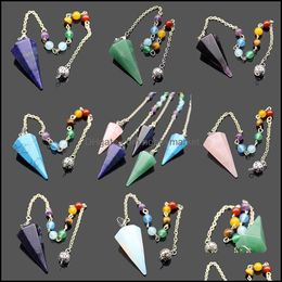 Pendant Necklaces & Pendants Jewelry Natural Stone Quartz Gemstone Rock 7 Chakra Healing Crystal Hexagonal Pointed Reikwsing Pendum Nce Medi