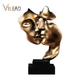 VILEAD Nordic Mask Abstract Statue Resin Golden Figurines Home Decoration Accessories Office Living Room Interior Desktop Decor 210607