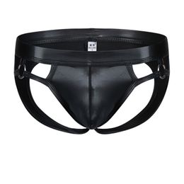Underwear Luxury Mens Underpants Gay Men Leather Cloak Briefs Bikini G-string Thong Sexy Erotic Penis Thongs String Homme Drawers Kecks 81SN