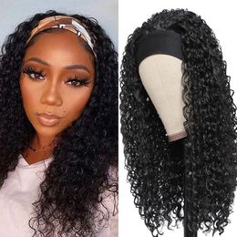 Synthetic Wigs with Headband Kinky Culry Hair Non Lace Frontal Wig for Black Women 14-20 inch Wig Natural Colour Wig sfactory direct