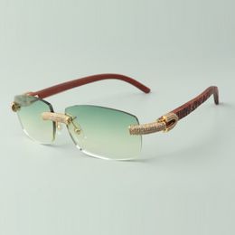 Direct sales micro-paved diamond sunglasses 3524026 with tiger natural wood temples designer glasses, size: 56-18-135 mm