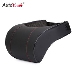 AUTOYOUTH Memory Foam Pillow 1PCS PU Leather Car Auto Neck Rest Black Seat Headrest Cushion High Quality