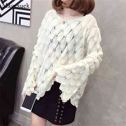 Loose Elegant Knitted Sweater Women Casual Slash Neck Sweaters and Pullovers Pink White Jumper Sueter Mujer 12269 210512