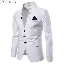 Casual White Blazer Jacket Men Brand Stand Collar Slim Fit Mens Blazers Single Breasted Wedding Groom Blazer Masculino 2XL 210522