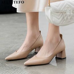 ALLBITEFO thick heel genuine leather brand high heels office ladies shoes women high heel shoes party women heels 210611